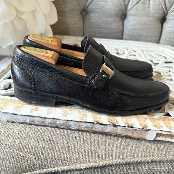 Salvatore Ferragmo Pebbled Black Leather Loafers Shoes Men’s 8.5 D main image 6